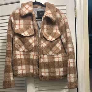 7 For All Mankind Tan and White Plaid Teddy Jacket